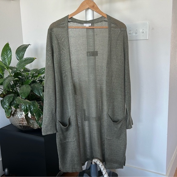 J. Jill‎ Linen Blend Knit Open Front duster Sweater Cardigan Sz S Green - Picture 1 of 8